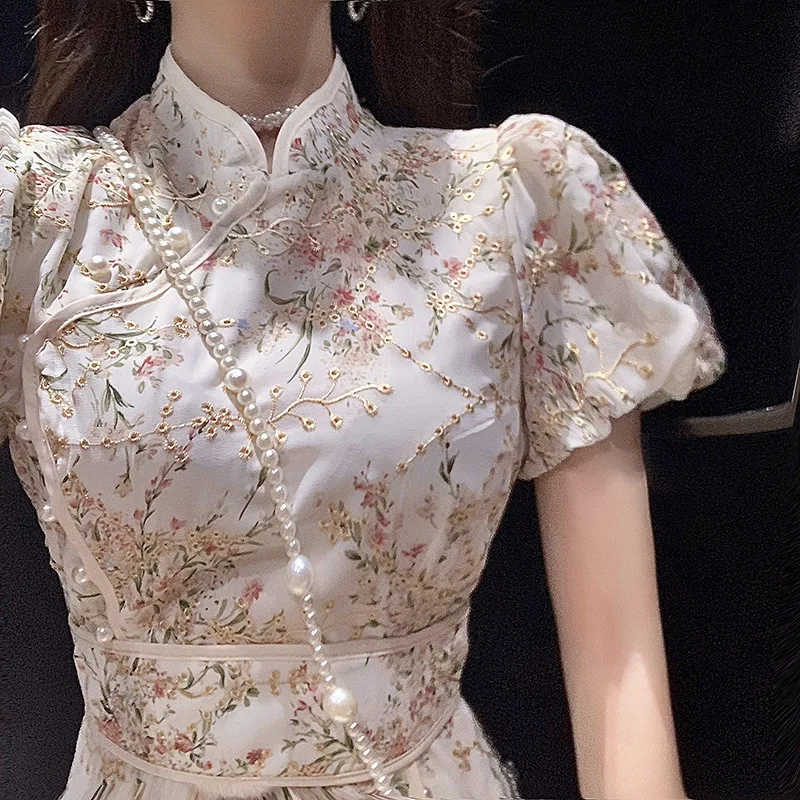 Falda Cheongsam blanca mejorada para mujer, vestido Qipao tradicional chino, informal, Retro, estilo Palacio, novedad de verano, 2022