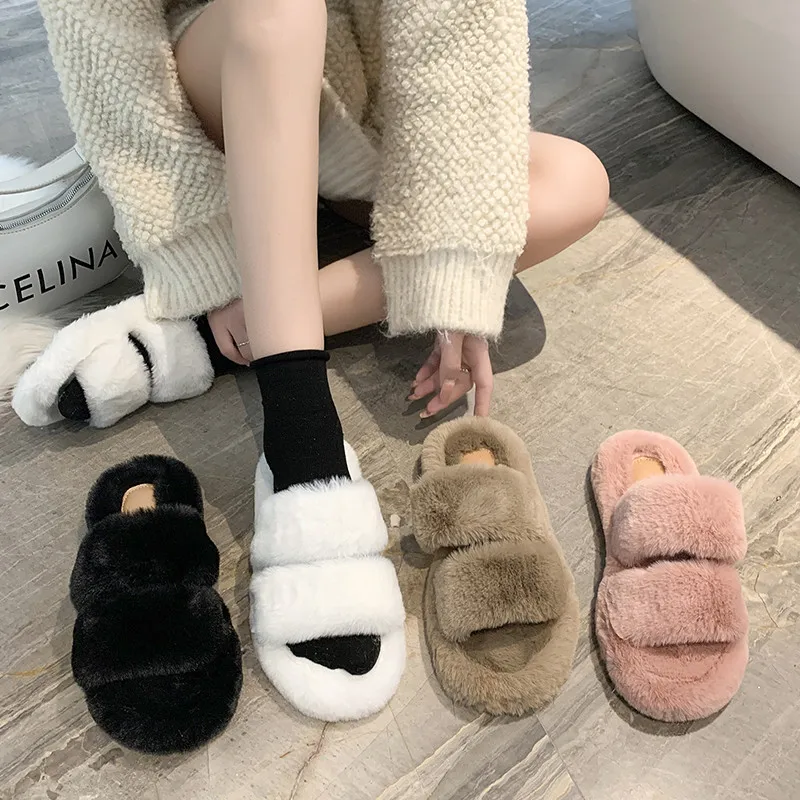 

Slippers for women to wear in autumn and winter 2022 cute lazy rabbit fur cross cotton mop tide good-shoes