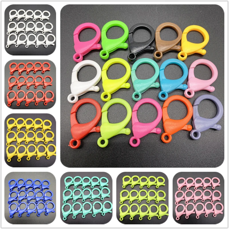 10Pcs/Lot 25x35mm Colorful Plastic Lobster Clasp Hooks Keychain End Connectors For Jewelry Making DIY Chain Accessories |