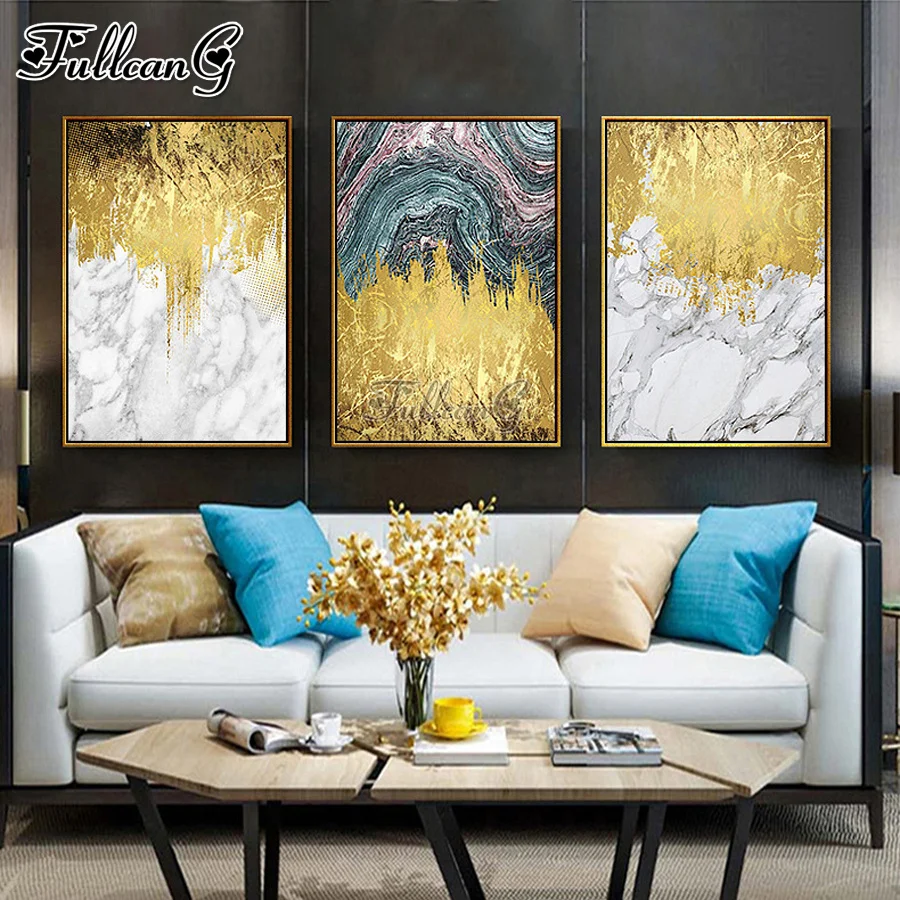 

FULLCANG Vintage abstract golden texture triptych 5d diamond painting landscape diy full mosaic embroidery handmade kits FG1012