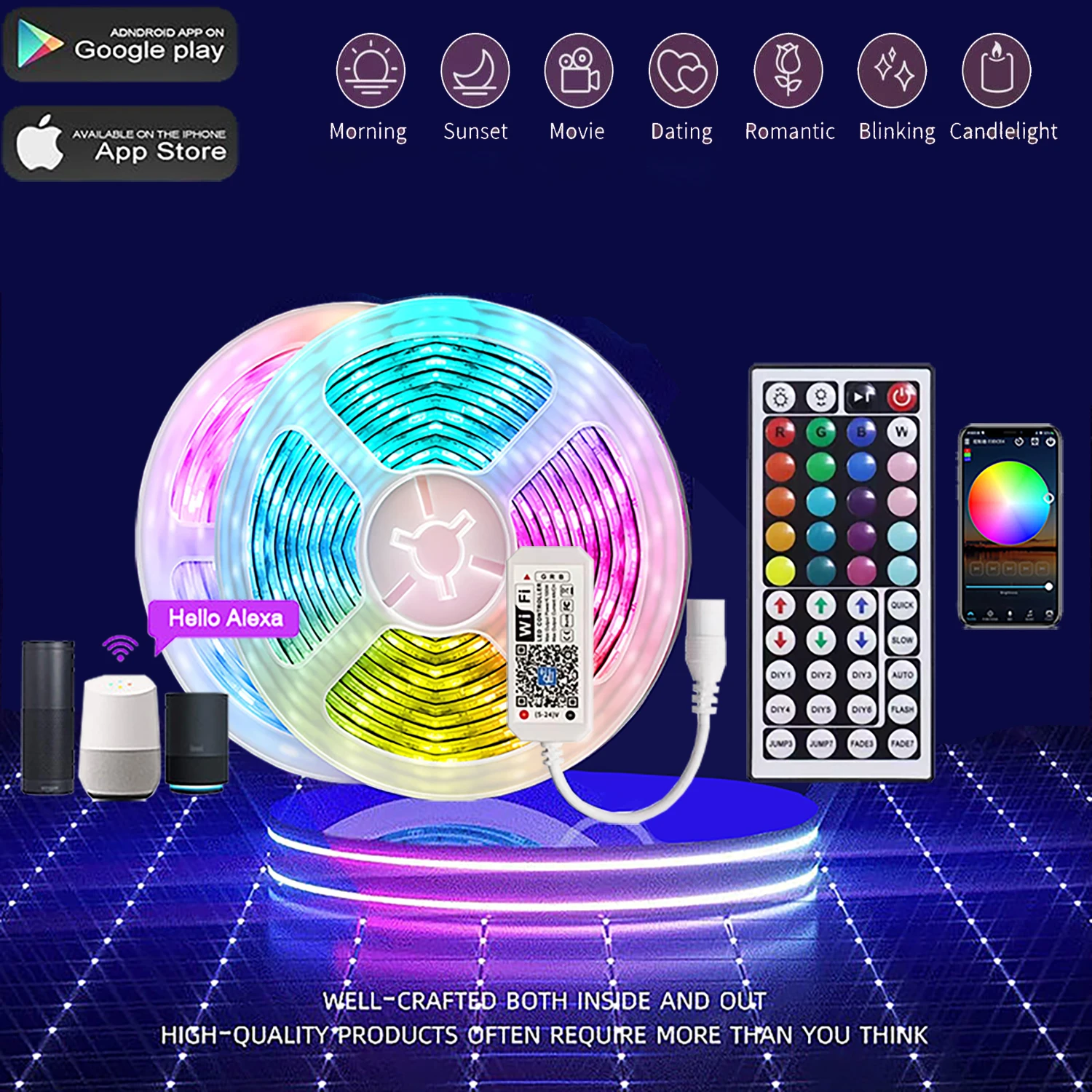 

Светодиодные ленты с Wi-Fi и Bluetooth-управлением, 7,5 м, гибкая подсветильник ка RGB 5050, носветильник светильник, светящаяся лента для украшения домашней одежды