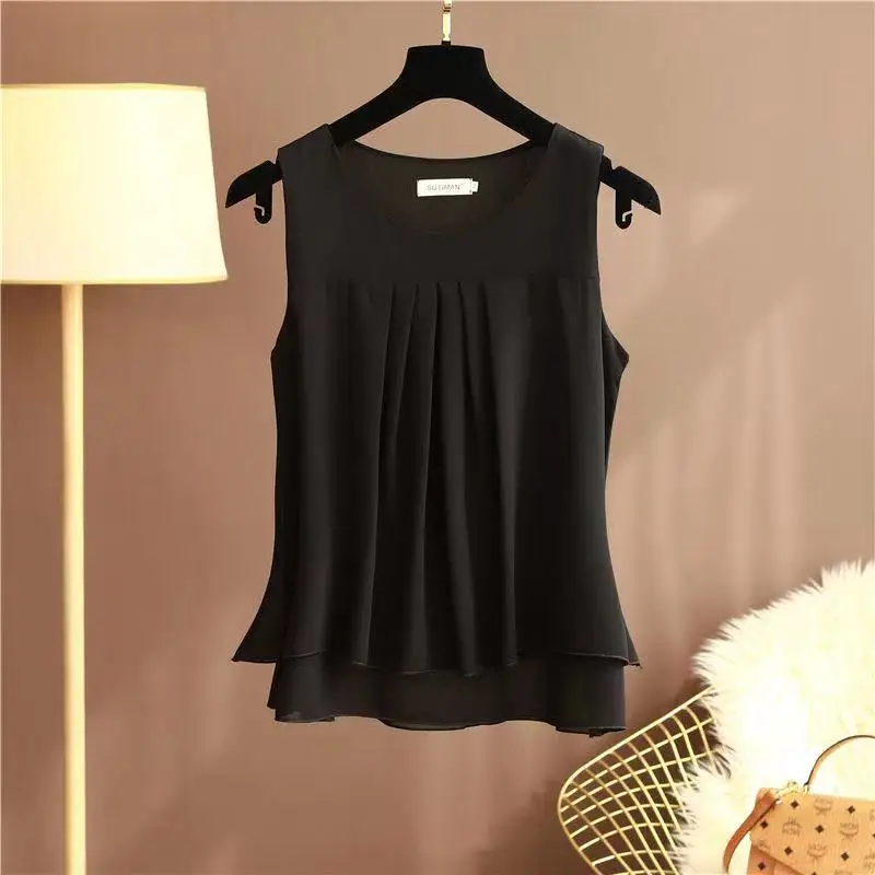 

Black Fashion Brand 2023 Summer New Casual Women's Blouse Loose Plus Size Chiffon Shirt Top Plus Size Shirt Sleeveless Top M-6XL