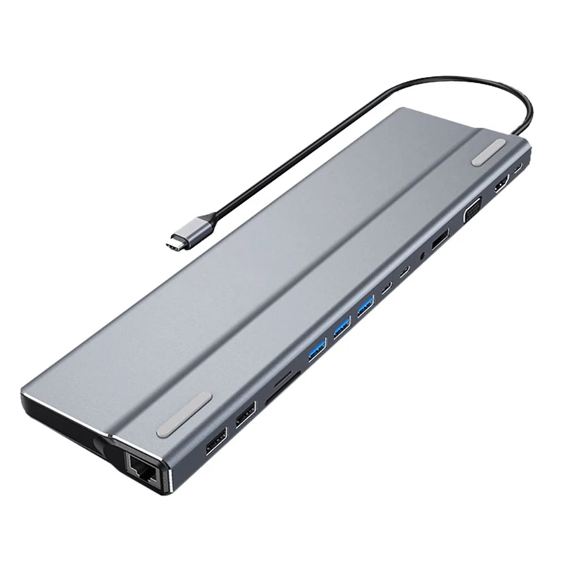 

USB C HUB Multiport Aapter 15-In-1 USB-C HUB with 4K HDMI SD/TF Card Slots 4 USB 3.0 5Gbps Data Ports for Laptops