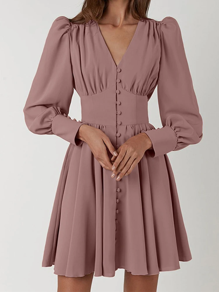 

Женское однобортное платье-трапеция LY VAREY LIN, короткое элегантное вечернее вечерние во французском стиле с V-образным вырезом и длинным рука...