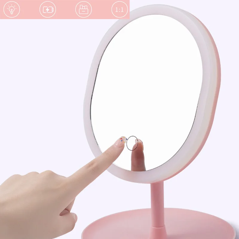 

Трехцветная светодиодная подсветка Регулируемое зеркало для макияжа вверх и вниз Вращение на 90° Регулируемый стол Портативное зеркало с п...