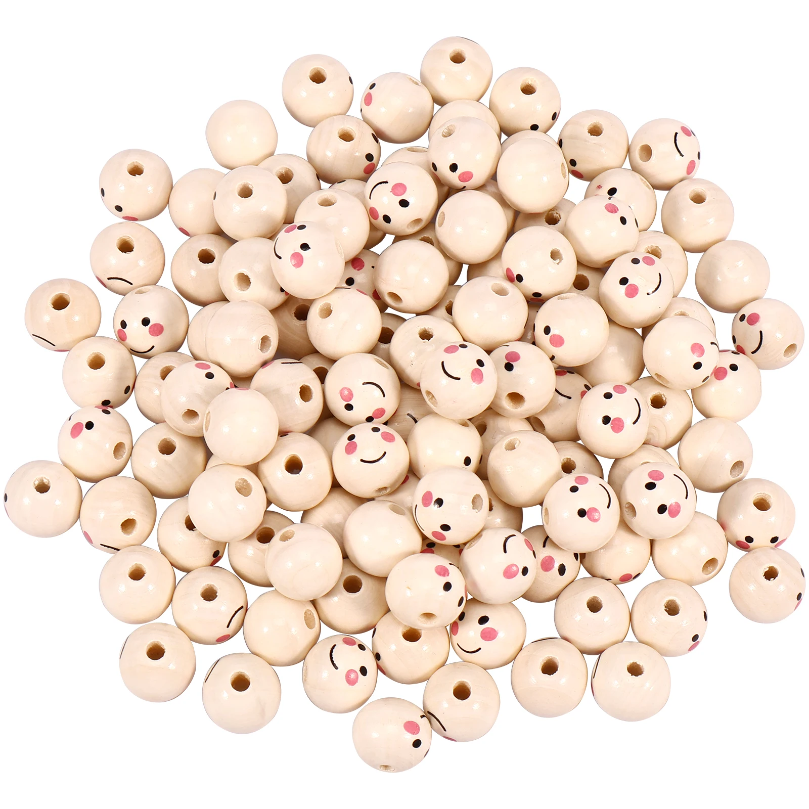 

120 шт. круглые деревянные бусины, деревянные бусины со смайликом, 0,79 дюйма, деревянные шарики с отверстием, многофункциональные деревянные круглые бусины