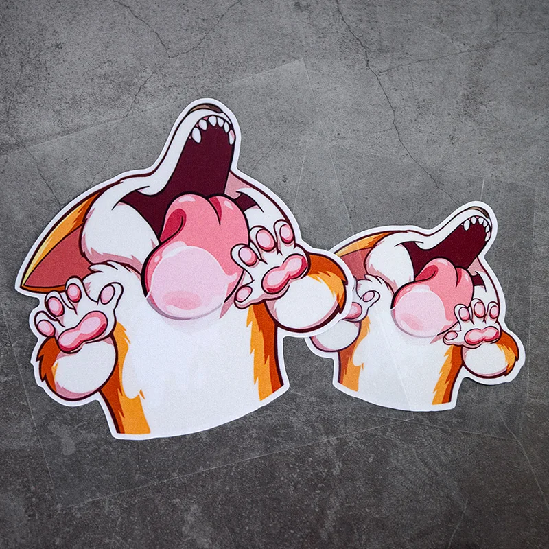 

Car Styling Decals Cute Corgi Car Stickers Funny Lick Dog Waterproof Reflective Body Window Stickers Motorcycle Scratch Decals
