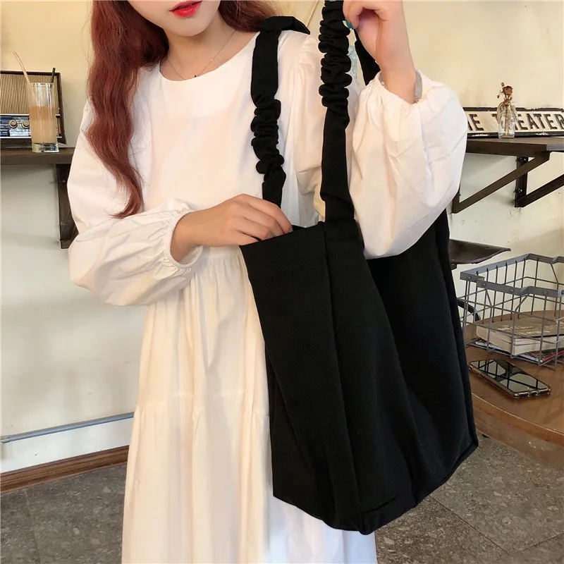 Наплечная Сумка женская холщовая однотонная большая для путешествий покупок