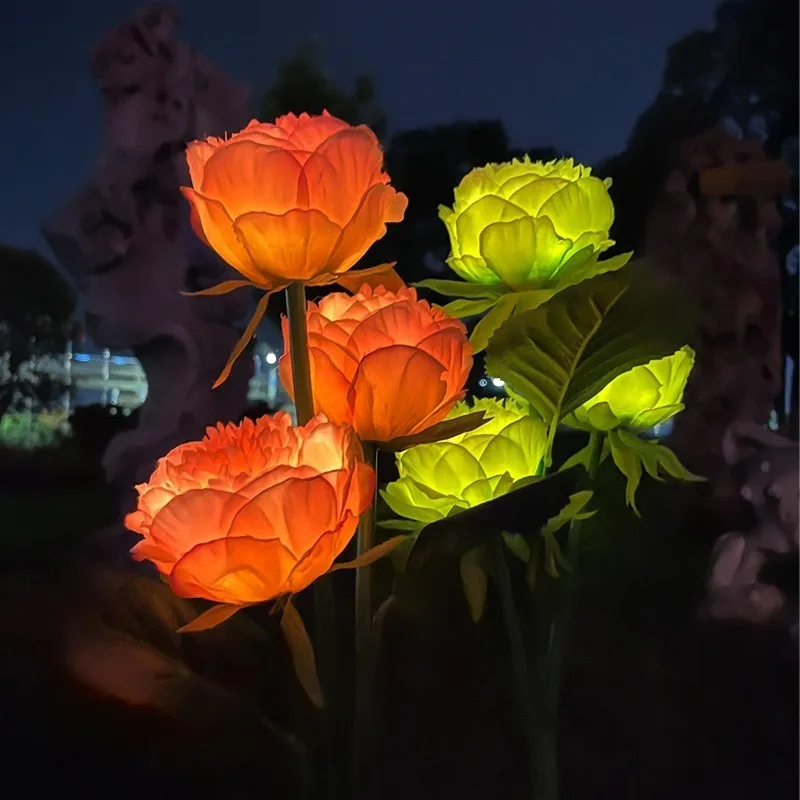 

4Pcs Solar Lights Outdoors Powered Flower Lanterns Peony Courtyard Lawn Gardens Balcony Landscape Party And Holiday Decors Lamps