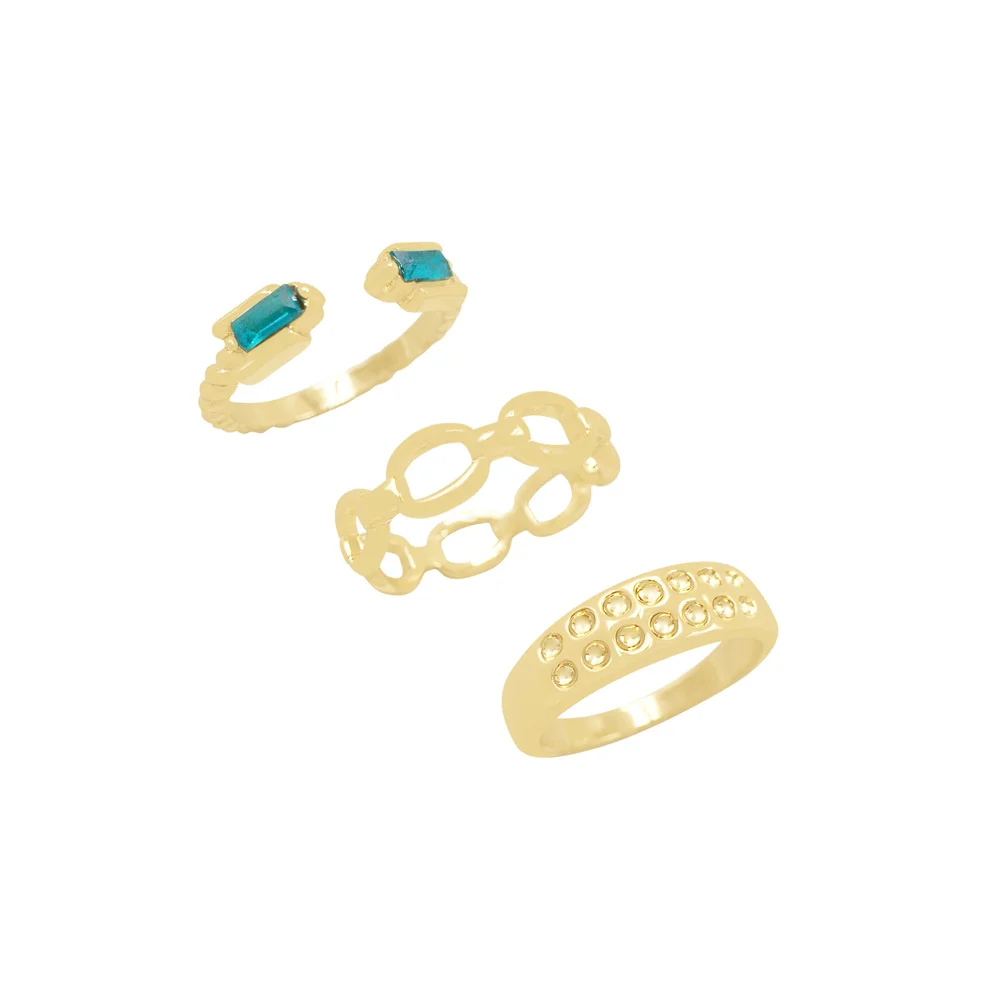 3 шт. Женское кольцо с зеленым камнем