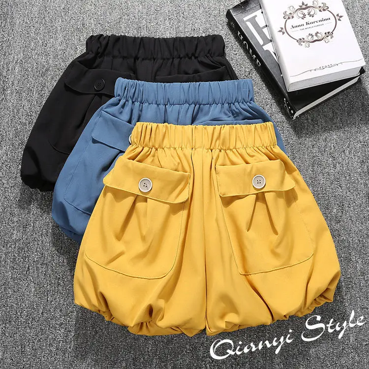 

Kids Girls Lantern Pants Children Cute Bud Shorts 2022 New Arrival Teenage GIrls Summer Solid Shorts Blue Black Korean Style