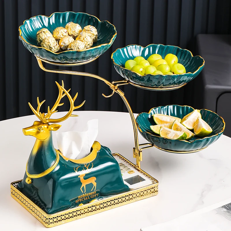 

YY Light Luxury Fruit Plate Living Room Home Ceramic Snack Dish Candy Plate Tissue Box Set