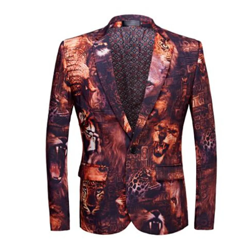 New tiger print suits mens blazers jackets Animal Print dress single west host nightclub blazer hombre chaquetas y americanas
