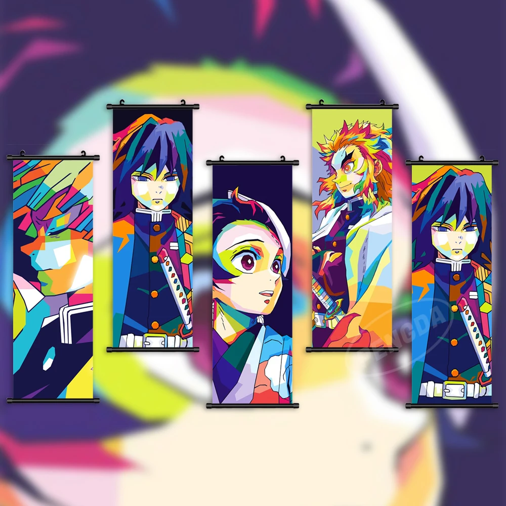

Demon Slayer Scrolls Canvas HD Print Anime Picture Rengoku Kyoujurou Wall Art Kamado Tanjirou Painting Hanging Poster Home Decor