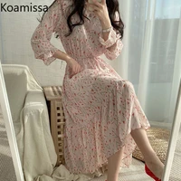 koamissa chiffon woman floral sweet maxi dress spring long sleeves a line dresses female chic korean ruffles flower vestidos