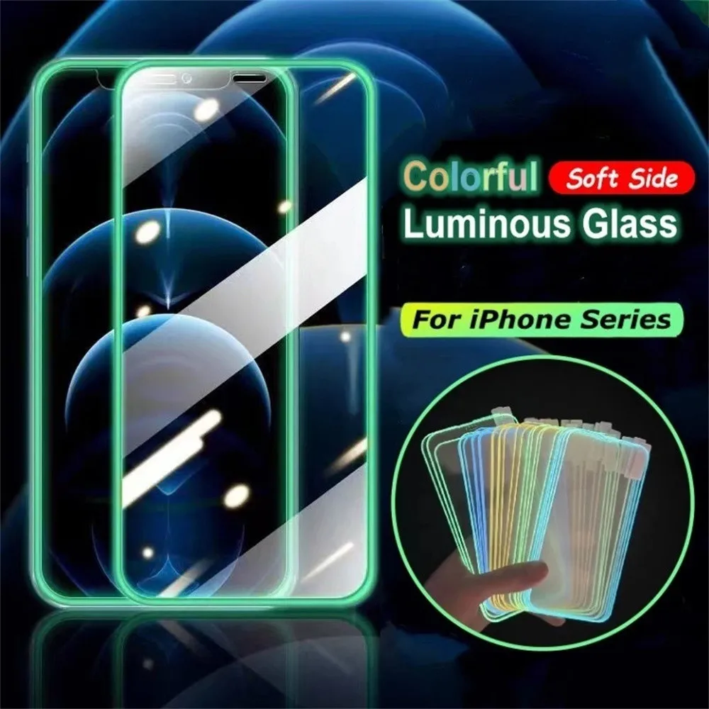 Luminous Tempered Glass 9H Screen Protector Fluorescent Film For iPhone 14 Pro Max 13 Mini 12 11 XS XR X 8 7 6 Plus