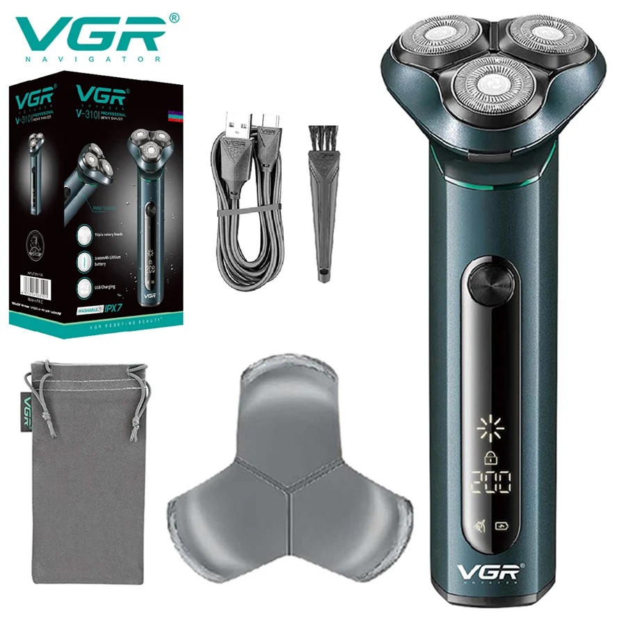 

VGR новая бритва электробритва Rotary 3D, плавающая Водонепроницаемая бритва, Мужская бритва, профессиональный триммер для бороды, USB аккумуляторная бритва