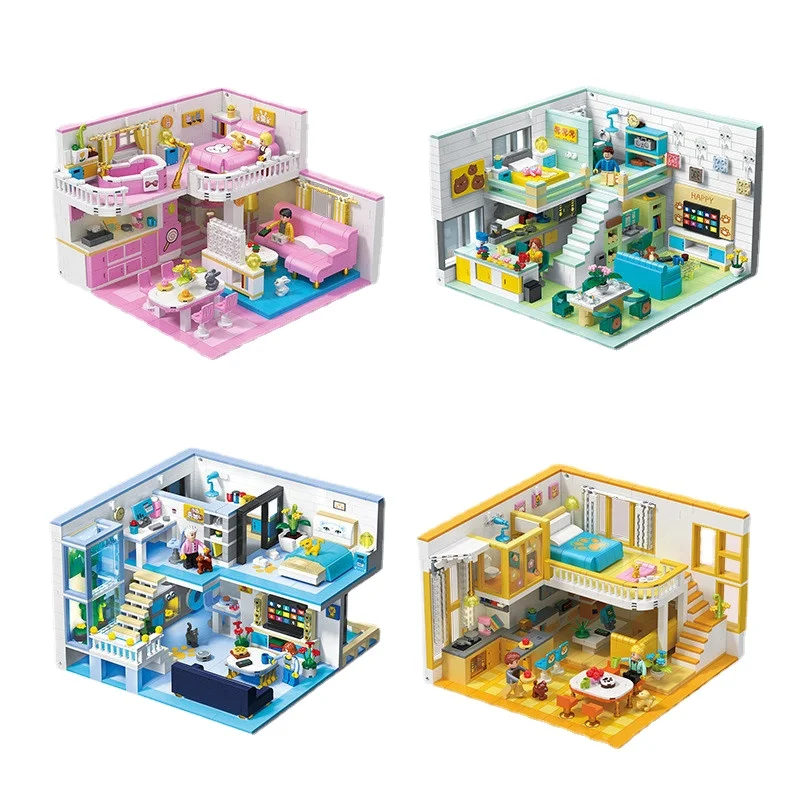 Красивый дом пластиковые строительные блоки мультфильм собака Кот комната Кирпичи игрушки Дети игрушки для детей Подарки взрослый подарок Zhegao