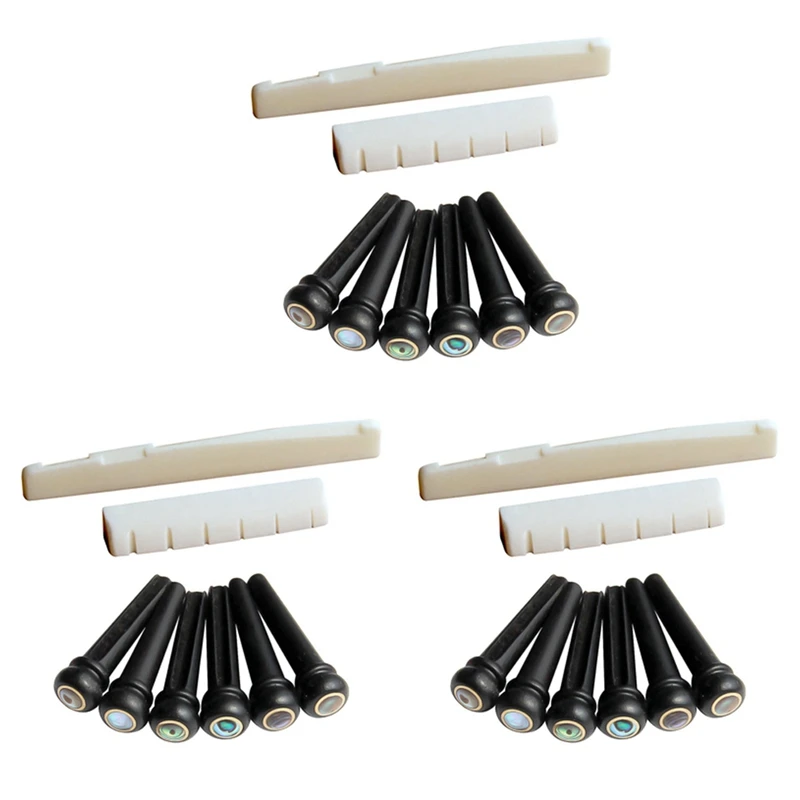 

6 String Acoustic Guitar Bone Bridge Saddle And Nut And 18Pcs Ebony Guitar Bridge Pins White+Black