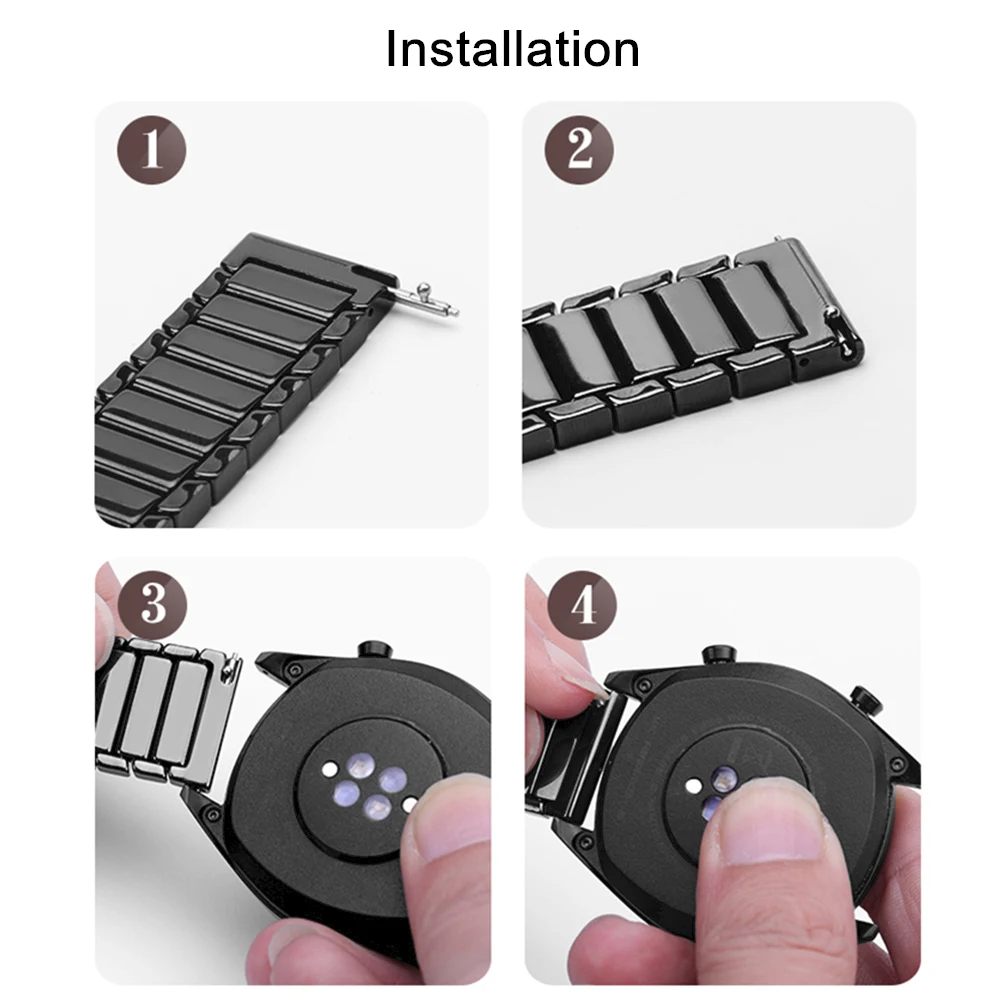 Ceramic Strap for Samsung Galaxy Watch 5/5 Pro/4/4 Classic Huawei Watch 3/GT/2 Butterfly Buckle Bracelet Wristband Amazfit GTR
