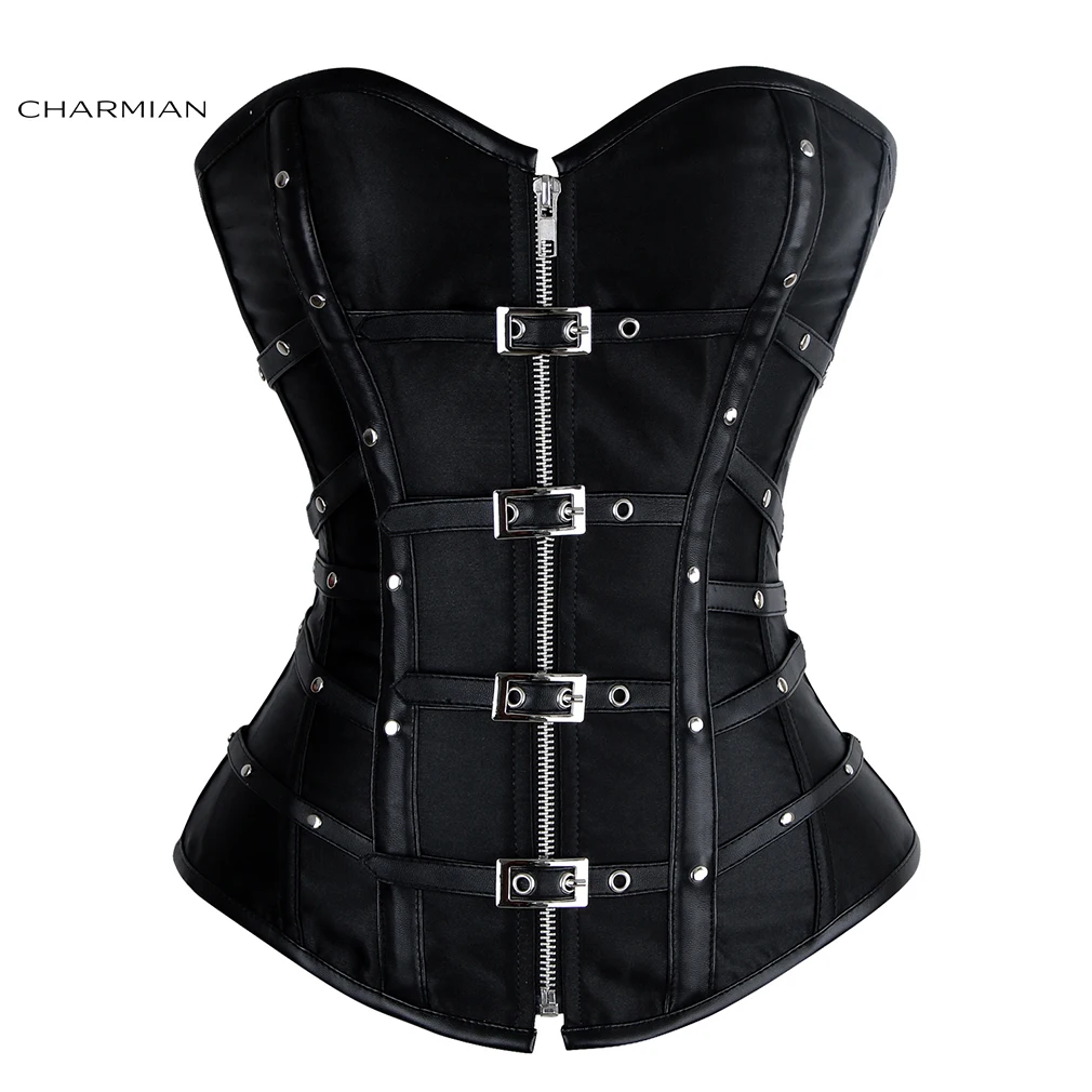 

Charmian Plus Size Women's Gothic Steampunk Corsets Satin Zipper Overbust Corset Top Waist Trainer Espartilho Corpete Corselet
