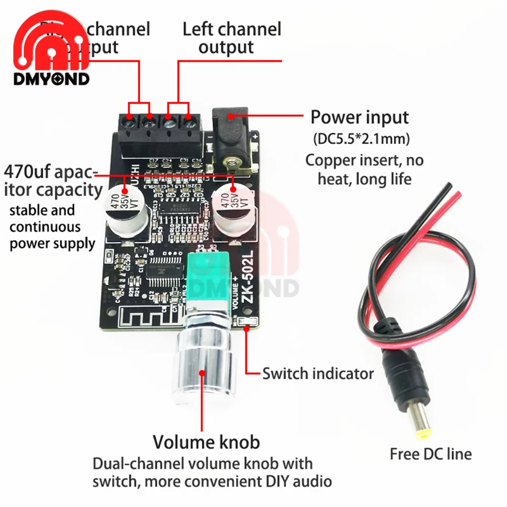 Динамики DIY Bluetooth-совместимый 5 0 высокомощный цифровой усилитель стереоплата 50 Вт