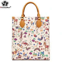 cute cartoon printing handbag women brand pu leather shoulder bag female luxury handbags ladies tote bags designer bolsa mujer