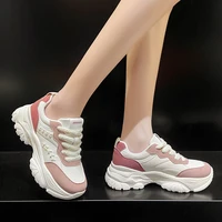 2022 spring new womens flats casual sports mixed colors round toe microfiber fabric lace up thick bottom ladies shoes