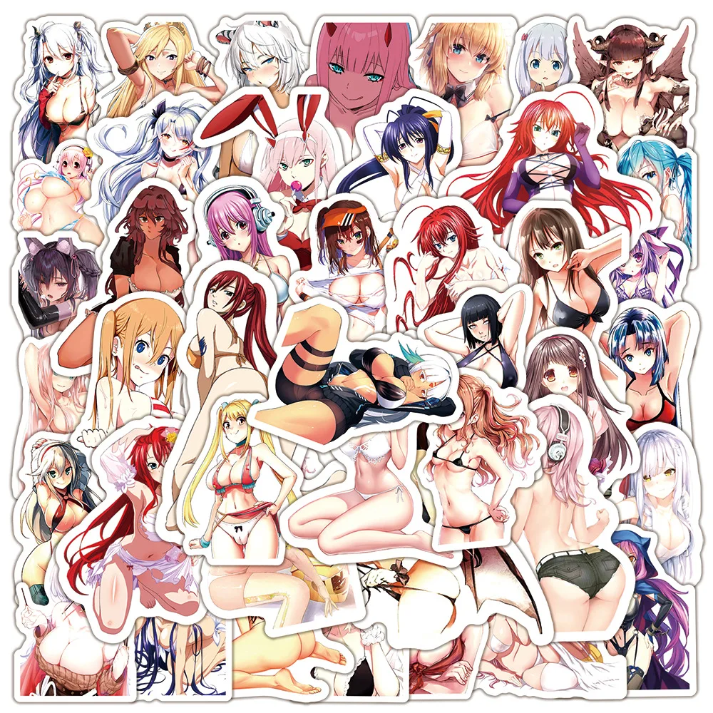 

50PCS Hentai Sexy Girl Stickers Anime Waifu for Laptop Guitar Luggage Phone Motorcycle Car Suitcase Decals Waterproof Toys