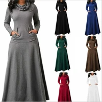 new spring autumn and winter solid color stitching with pockets scarf expandable slim fit long dress maxi dresses for women