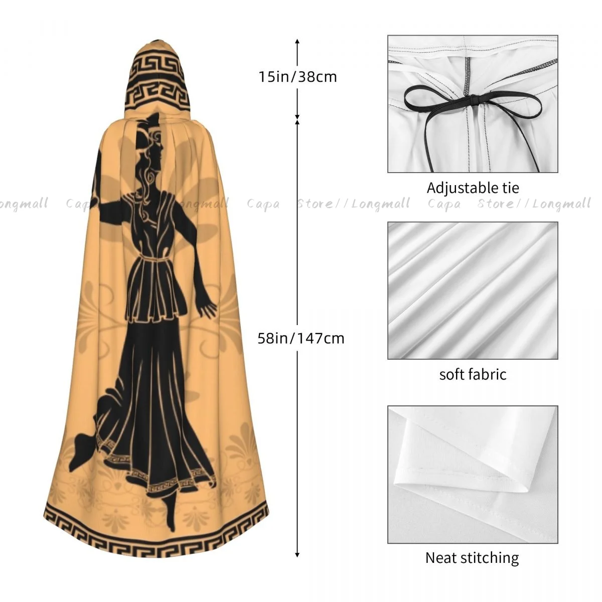 Взрослая греческая женщина на Хэллоуин с трафаретом амфоры накидка капюшоном