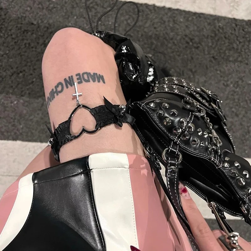 Готические завязки на ленту для ног в форме сердца Бант Крест Лолита Черно-белые