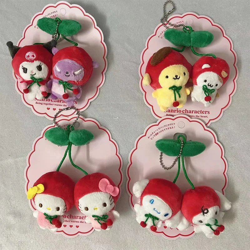 

Sanrio Cherry Cartoon Plush Toy Cinnamoroll Pompompurin Hello Kitty Kuromi Mini Charm Brooch Kawaii Stuffed Girls Birthday Gift