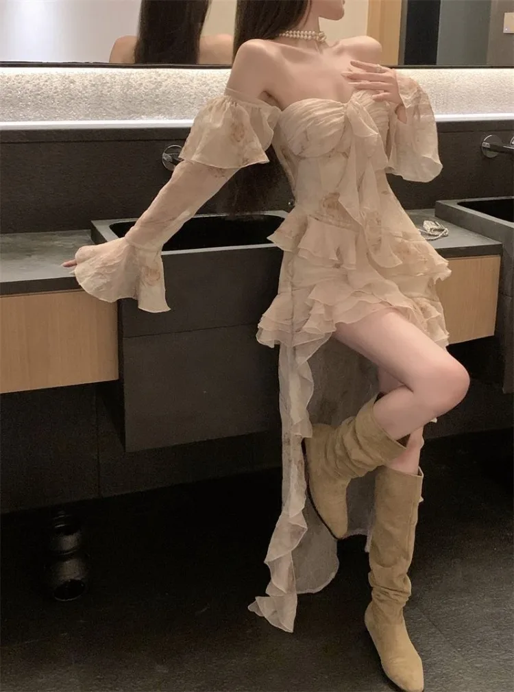 Женское платье с вырезом лодочкой сексуальное романтичное облегающее оборками и