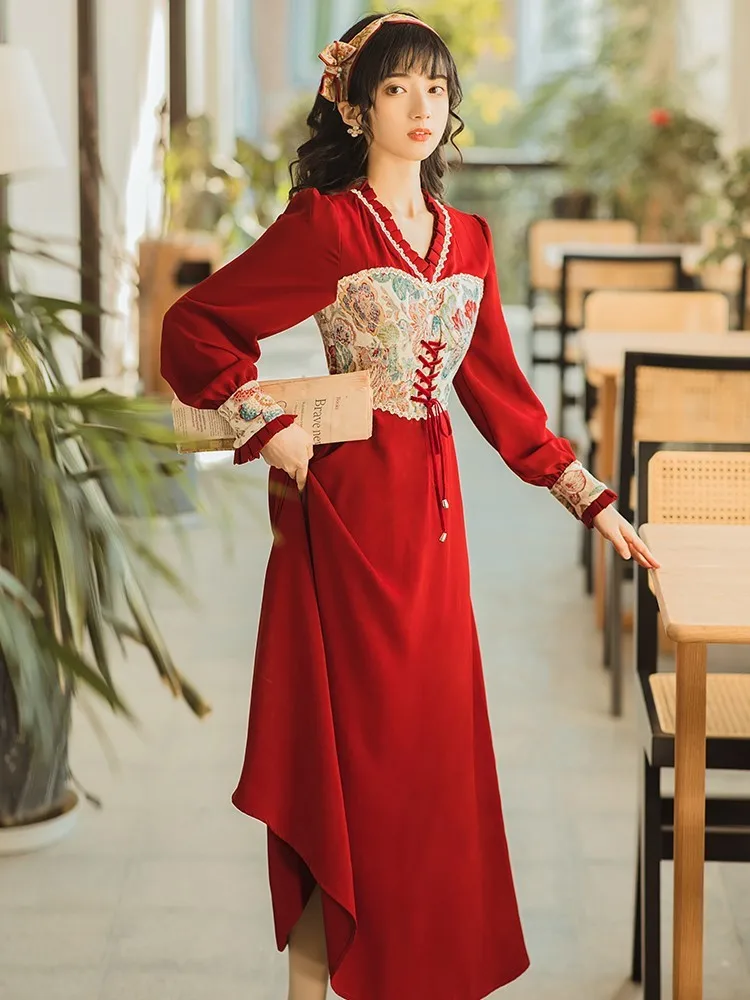 Винтажное Королевское Платье в Королевском Стиле с вышивкой лоскутное Бандажное