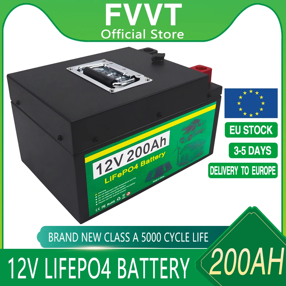 

12V 100AH 200Ah LiFePO4 Battery 12.8V Lithium Iron Phosphate Cell Built-in BMS For RV Campers Golf Cart Solar With Charger