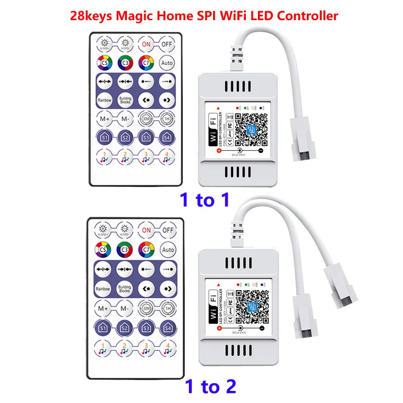 Magic Home SPI 28keys WiFi LED Controller RF APP Voice  Control For WS2811 SK6812 WS2812B Addressable Pixel LED Strip DC5V-24V