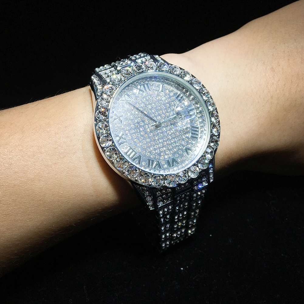 

WISHINING Big Dial Full Iced Out Men Stainless Steel Watches