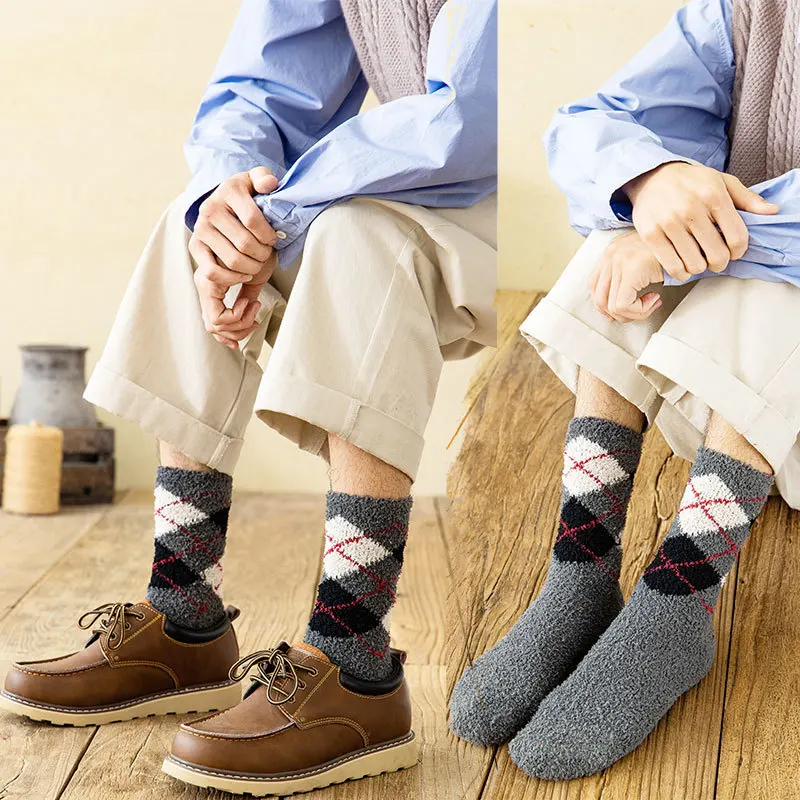 

5 мужские теплые носки толстые зимние теплые бриллианты прозрачный коралл пух пушистый сон мужской спящий чулки бизнес - кальцит