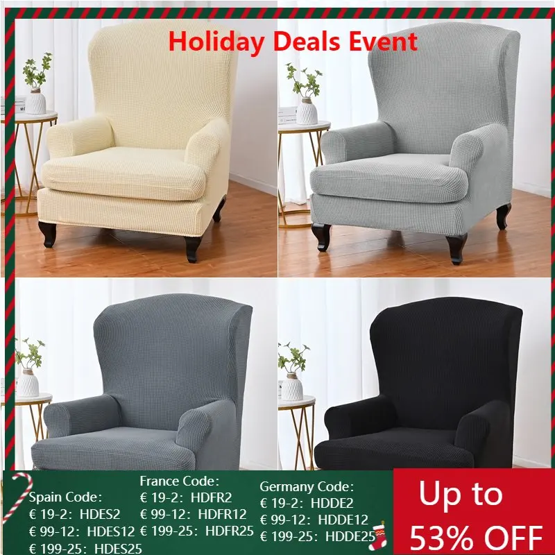 

Polar Fleece Wingback Chair Cover Stretch Spandex High Sloping Armchair Covers Non Slip Sofa Slipcovers with Seat Cushion Cover