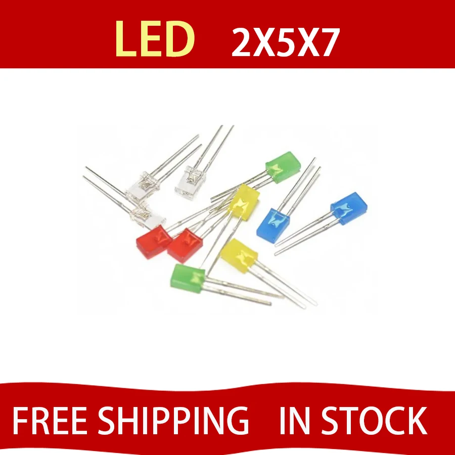 Прямоугольные светодиодные излучающие диоды 100 шт. 2x5x7 белый красный зеленый