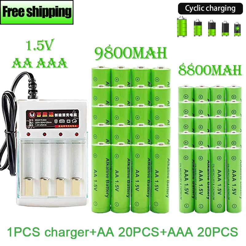 

AA AAA Battery2023New 1.5VRechargeableBattery AA9800MAH AAA8800MAH with Charger for LED Flashlight Flashlightorelectronicdevices