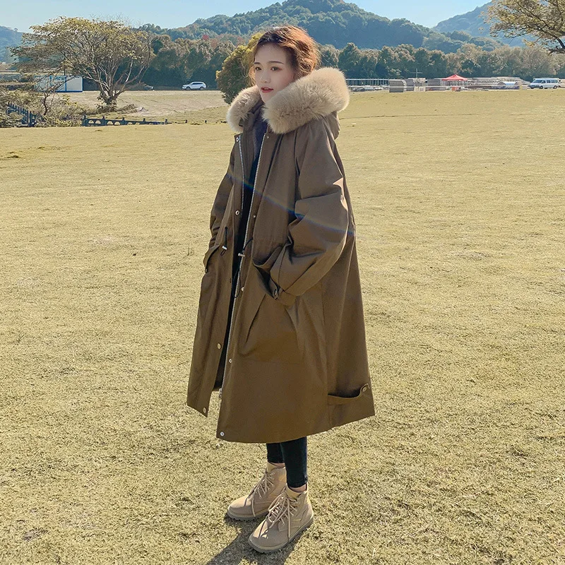DEODAR 2022 New  Winter Women Cotton Jacket Hooded Detachable Fur Collar Thick Warm Long Coat Snow Wear Padded Loose Parka