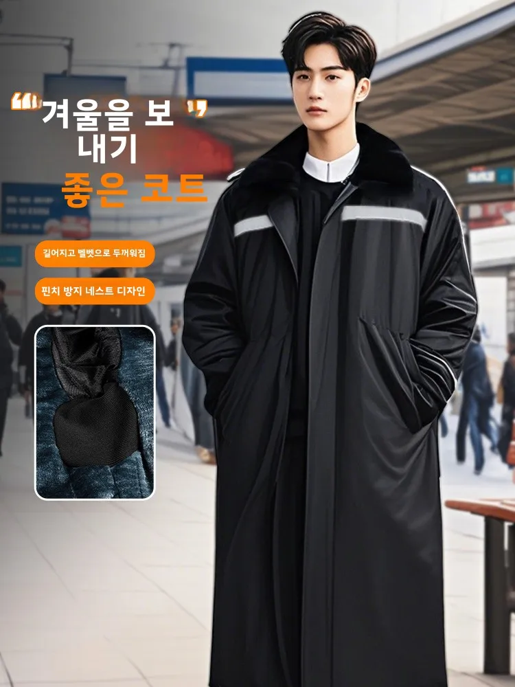 Exta-длинное пальто в стиле милитари зимнее на флисовой подкладке утолщенная