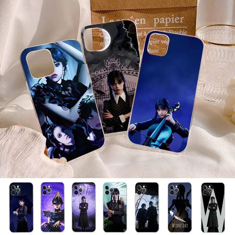 

Wednesday Addams Family Tv show Phone Case For iPhone 14 13 12 11 Pro Max XS X XR SE 2020 6 7 8 Plus Mini Transparent Shell
