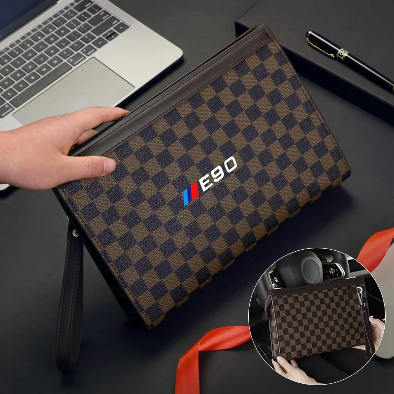 Fashion Plaid Clutch Car Logo Money Phone Storage Bag For BMW X3 X5 M5 M3 E46 E90 E60 F10 E39 F30 E36 G30 E87 E70 E91 E30 G20