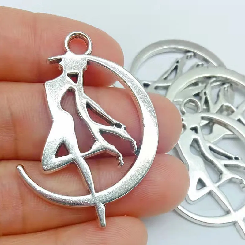 

5pcs 41x30mm Crescent Moon And Star Angel Fairy Charms For DIY Jewelry Making 1 order charms for jewelry making