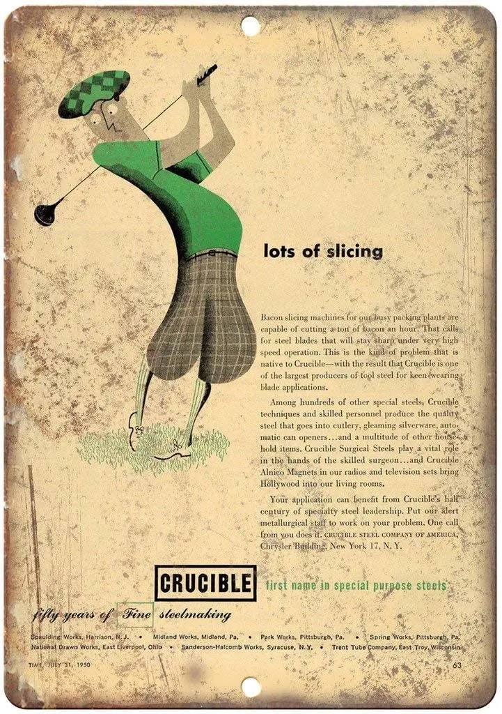 

NOT Crucible Golf Clubs Tin Signs Metal Poster Warning Sign Decor for Garage Home Garden Retro Tin Sign Wall Birthday Party