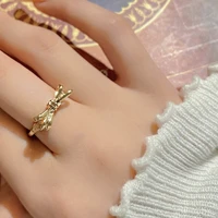 new fashion gold color bowknot finger ring for women vintage exquisite geometric ring party wedding valentines day jewelry gift
