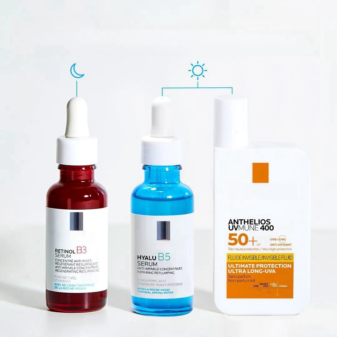 

3PCS Set VC/Hylau B5 Serum/Anthelios Sunscreen SPF 50 Anti-Aging Even Skin Tone Antioxidant Face Essence Improve Skin Texture